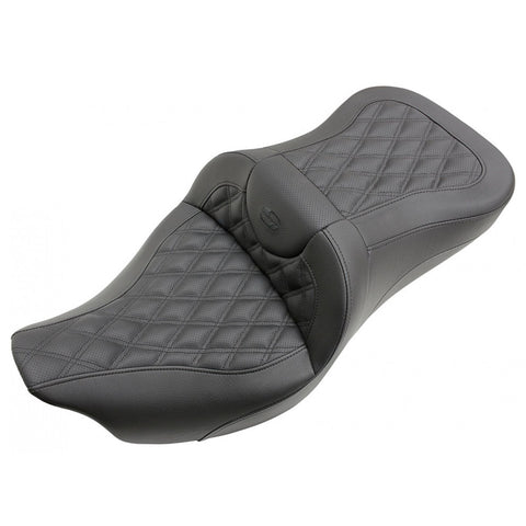 Saddlemen Roadsofa Extended Reach 2-Up Seat for 2008-22 Harley FL Touring models - Black/Lattice Stitched - 808-07B-184