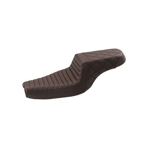 Saddlemen Step-Up 2-Up Seat for 2004-20 Harley Sportster models - Brown/Tuck and Roll with Rear Lattice Stich - 807-11-176BR