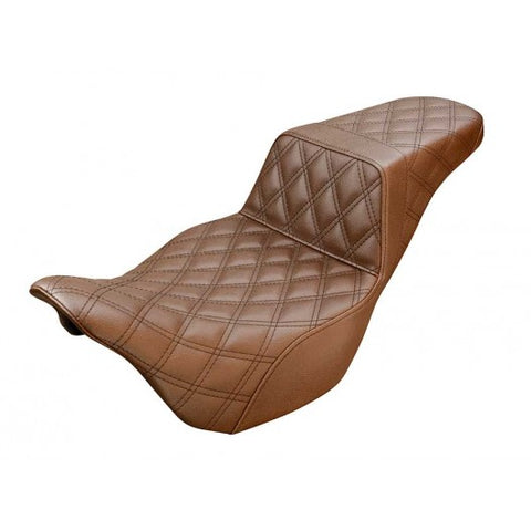 Saddlemen Step-Up 2-Up Seat for 2008-22 Harley FL Touring models - Brown/Lattice Stitched - 808-07B-175BR
