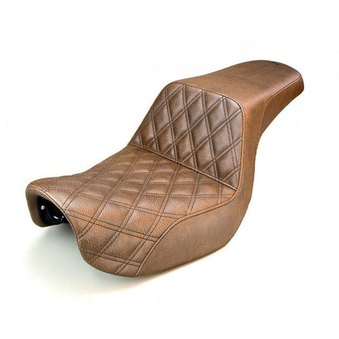 Saddlemen Step-Up 2-Up Seat for 2006-17 Harley Dyna models - Brown/Lattice Stitched - 806-04-172BR
