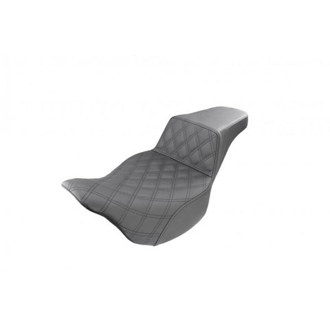 Saddlemen Step-Up Extended Reach 2-Up Seat for 2008-22 Harley FL Touring models - Black/Lattice Stitched - 808-07B-172E