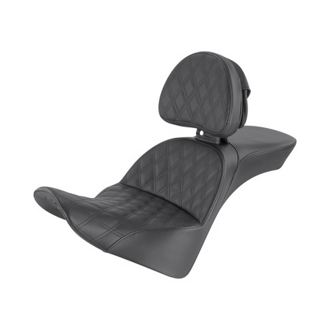 Saddlemen Explorer 2-Up Seat for 2018-21 Harley Softail Heritage Classic/Deluxe - Black/Lattice Stitched - 818-33-030LS