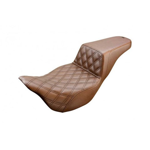 Saddlemen Step-Up 2-Up Seat for 2008-22 Harley FL Touring models - Brown/Lattice Stitched - 808-07B-172BR