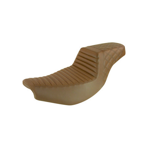 Saddlemen Step-Up 2-Up Seat for 2014-19 Indian Chief/Chieftan/Roadmaster models - Light Brown/Tuck and Roll with Rear Lattice Stich - I14-07-176BR