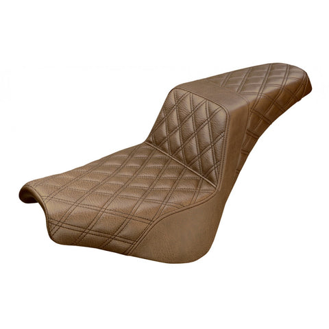 Saddlemen Step-Up 2-Up Seat for 2018-22 Harley Softail Street Bob/Standard - Brown/Lattice Stitched - 818-30-175BR