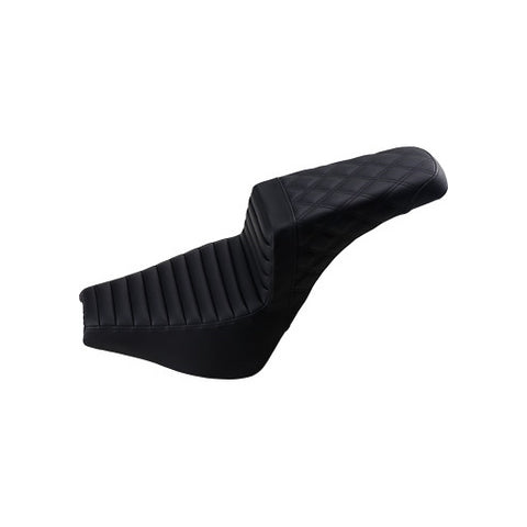 Saddlemen Step-Up 2-Up Seat for 2018-22 Harley Softail Street Bob/Standard - Black/Tuck and Roll with Rear Lattice Stich - 818-30-176
