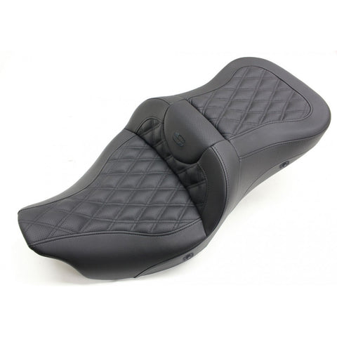 Saddlemen Roadsofa Heated 2-Up Seat for 2008-22 Harley FL Touring models - Black/Lattice Stitched - 808-07B-182HCT