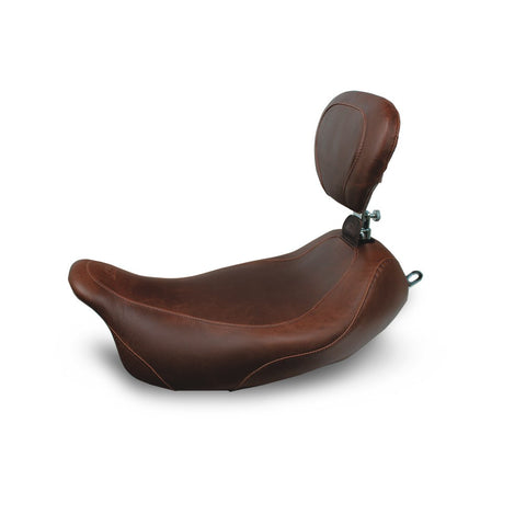Mustang Wide Tripper Solo Seat with Backrest for 2008-20 Harley Touring models - Smooth/Distressed Brown - 79810