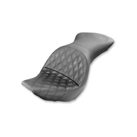 Saddlemen Explorer 2-Up Seat for 2007-17 Harley Softail Fat Boy - Black/Driver Lattice Stitched - 806-12-029LS