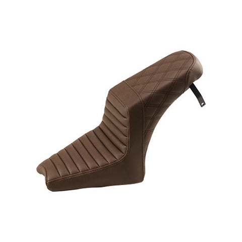 Saddlemen Step-Up 2-Up Seat for 2018-21 Indian Scout Bobber - Brown/Tuck and Roll with Rear Lattice Stich - I18-33-176BR
