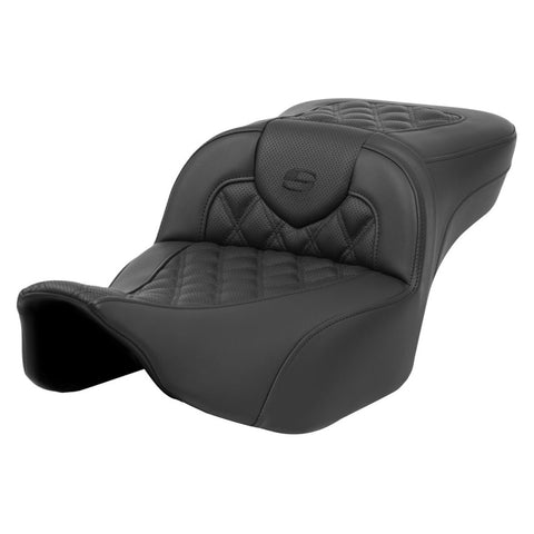 Saddlemen Roadsofa Extended Reach Seat without Backrest for 2023-06 Harley FLHX FLTR Touring models - Black/Lattice Stitched - 823-07-184