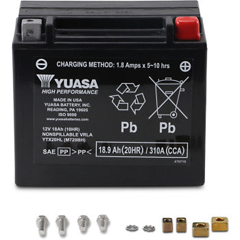 YUASA YTX20HL FACTORY ACTIVATED MAINTENANCE FREE 12 VOLT BATT - YUAM720BH