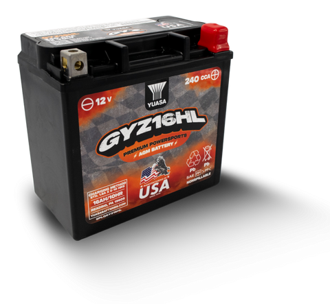 Yuasa Factory-Activated 12 Volt AGM Maintenance-Free Battery AGM Battery - YUAM716GHLGYZ - GYZ16HL