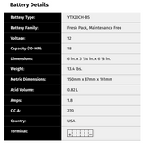 Yuasa YUAM6220C High Performance AGM Maintenance-Free Battery - YTX20CH-BS