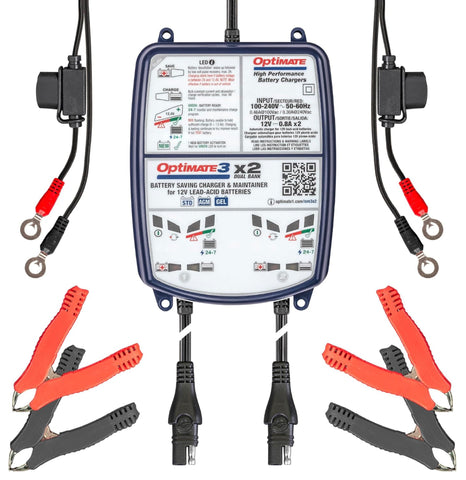 OptiMate 3 Battery Saving Charger and Maintainer by Tecmate - Dual Bank 12 Volt -  TM451