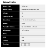 Yuasa Maintenance-Free Battery - YIX30L-BS - YUAM6230X