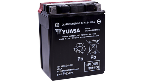 Yuasa High Performance AGM Maintenance-Free 12 Volt Battery - YUAM62H4A - YTX14AH-BS