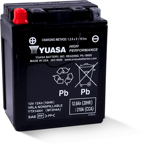 Yuasa Factory Activated 12 Volt AGM Maintenance-Free Battery - YUAM72H4A - YTX14AH