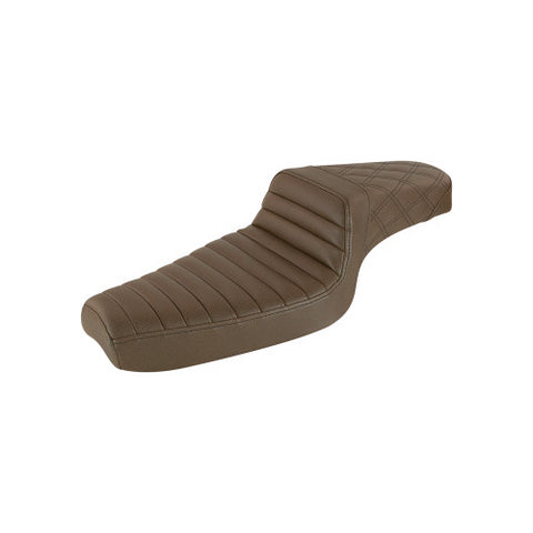 Saddlemen Step-Up 2-Up Seat for 1979-03 Harley Sportster models - Brown/Tuck and Roll with Rear Lattice Stich - 879-03-176BR