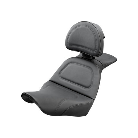 Saddlemen Ultimate Comfort Explorer 2-Up Seat with Driver Backrest for 2018-22 Harley Softail Low Rider/Sport Glide - Black/Smooth Stitched - 818-29-030