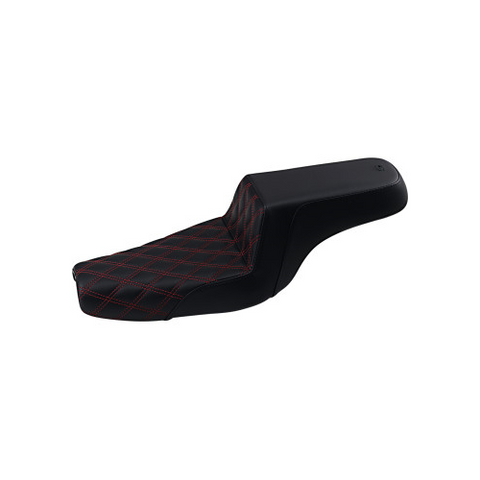 Saddlemen Step-Up 2-Up Seat for 2004-20 Harley Sportster models - Black with Red Stitching/Lattice Stitched - 807-11-172RD