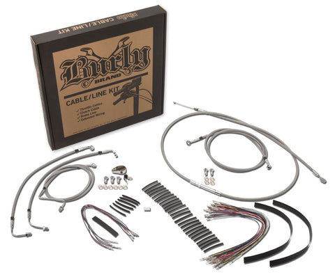 Burly Brand B30-1085 - 14-inch Braided Cable/Line Kit for Harley-Davidson - Stainless
