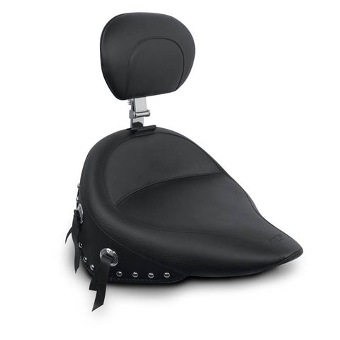 Mustang Wide Studded Solo Seat with Driver Backrest for Harley 2000-06