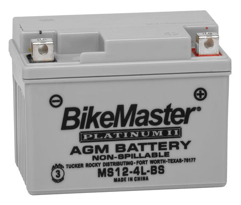 BikeMaster AGM Platinum II Battery - 12 Volt - MS12-4L-BS
