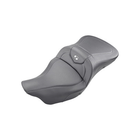 Saddlemen Roadsofa Extended Reach Heated 2-Up Seat for 2008-22 Harley FL Touring models - Black/Pillow Top - 808-07B-186HCT