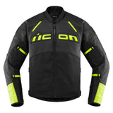 Icon Contra2 Leather Jacket - Black/Hi-Viz Yellow - X-Large