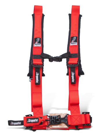 Dragonfire Racing 14-0026 4 Point H-Style 2 Buckle - UTV Harness Restraint - Red