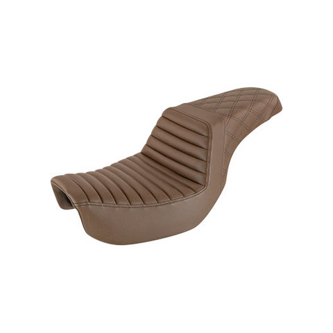 Saddlemen Step-Up 2-Up Seat for 2018-22 Harley Softail Street Bob/Standard - Brown/Tuck and Roll with Rear Lattice Stich - 818-30-176BR