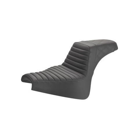 Saddlemen Step-Up 2-Up Seat for 2018-22 Harley Softail Fat Bob - Black/Tuck and Roll with Rear Lattice Stich - 818-28-176