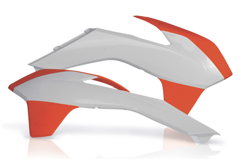 Acerbis Radiator Shrouds for 2014-16 KTM EXC / SX models - White/Orange - 2314251088