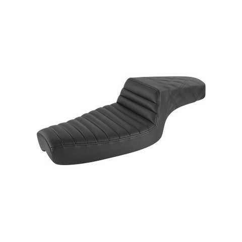 Saddlemen Step-Up 2-Up Seat for 1979-03 Harley Sportster models - Black/Tuck and Roll with Rear Lattice Stich - 879-03-176