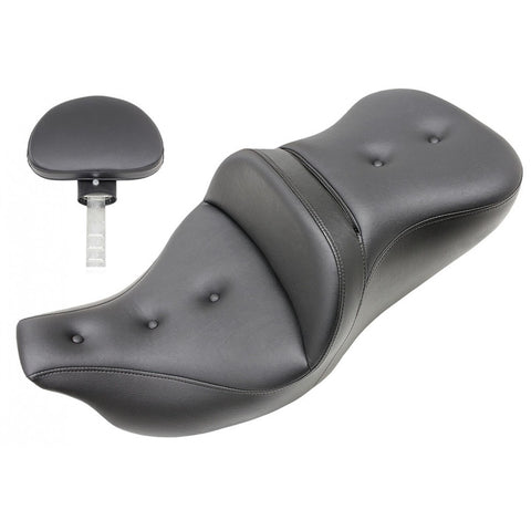 Saddlemen Roadsofa Extended Reach 2-Up Seat with Driver Backrest for 2008-22 Harley FL Touring models - Black/Pillow Top - 808-07B-183BR