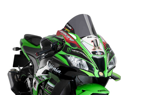 Puig R-Racer Windscreen for 2016-20 Kawasaki ZX1000 Ninja ZX-10R - Dark Smoke - 9849F