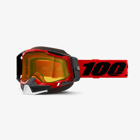 100% Racecraft 2 Snowmobile Goggles - Red with Yellow Vented Dual Pane Lens