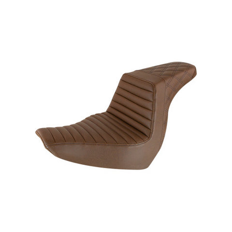 Saddlemen Step-Up 2-Up Seat for 2018-22 Harley Softail Low Rider/Sport Glide - Brown/Tuck and Roll with Rear Lattice Stich - 818-29-176BR