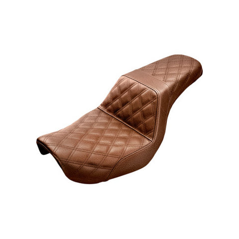 Saddlemen Step-Up 2-Up Seat for 2004-05 Harley Dyna Super Glide / Low Rider models - Brown/Lattice Stitched - 804-04-175BR