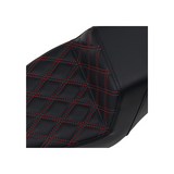 Saddlemen Step-Up 2-Up Seat for 2004-20 Harley Sportster models - Black with Red Stitching/Lattice Stitched - 807-11-172RD