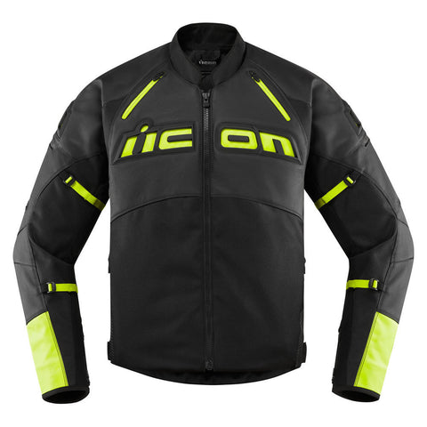 Icon Contra2 Leather Jacket - Black/Hi-Viz Yellow - Large