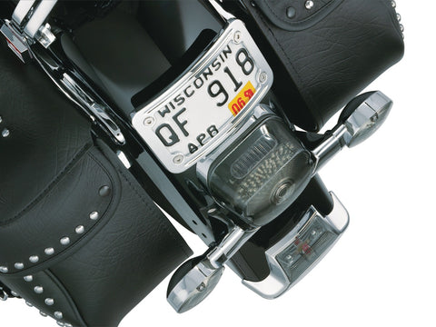 Kuryakyn 9171 - Curved Laydown License Plate Mount with Frame for Harley-Davidson and Honda - Chrome
