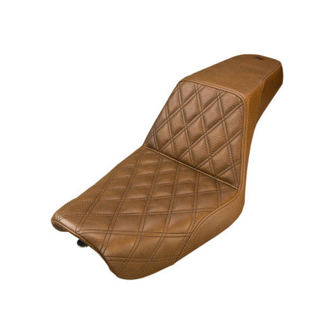 Saddlemen Step-Up 2-Up Seat for 2004-05 Harley Dyna Super Glide / Low Rider models - Brown/Lattice Stitched - 804-04-172BR