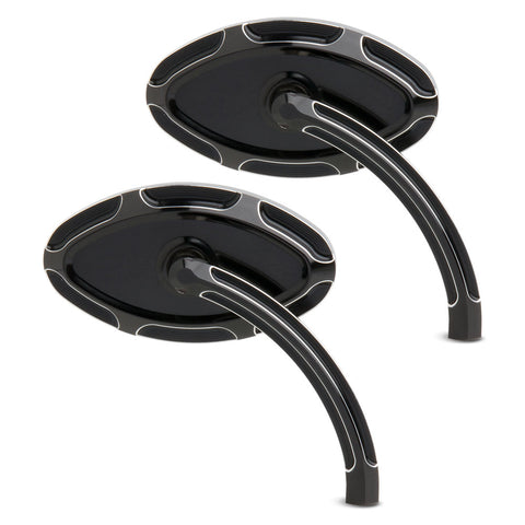 Arlen Ness 13-130 Beveled Cat Eye Forged Billet Mirrors - Short Stem Black - Left