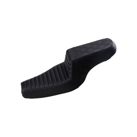 Saddlemen Step-Up 2-Up Seat for 2004-20 Harley Sportster models - Black/Tuck and Roll with Rear Lattice Stich - 807-11-176