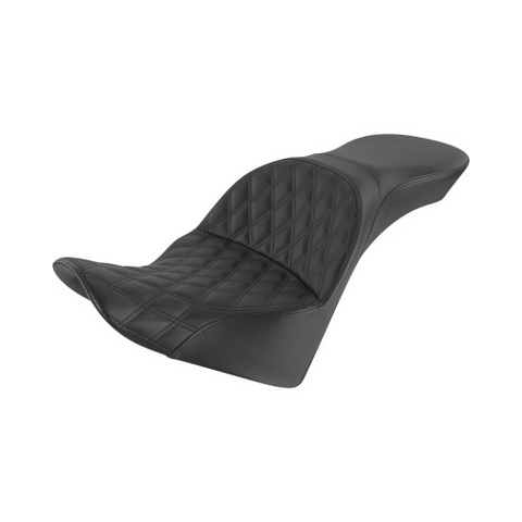 Saddlemen Explorer 2-Up Seat for 2018-21 Harley Softail Heritage Classic/Deluxe - Black/Lattice Stitched - 818-33-029LS