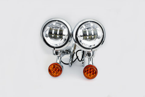 Rivco LED Auxiliary Lights with Turn Signals for Harley Touring models - Chrome - MV185