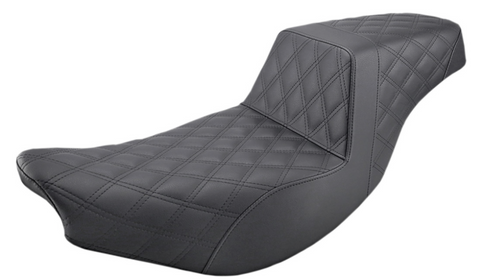 Saddlemen Step-Up 2-Up Seat for 2014-19 Indian Chief/Chieftan/Roadmaster models - Black/Lattice Stitched - I14-07-175