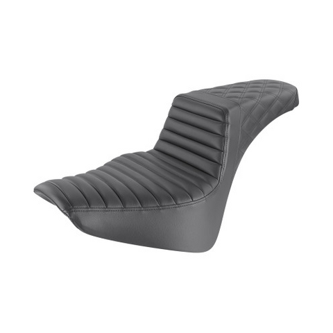 Saddlemen Step-Up 2-Up Seat for 2018-21 Harley Softail Heritage Classic/Deluxe - Black/Tuck and Roll with Rear Lattice Stich - 818-33-176